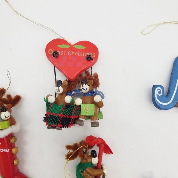 VTG Miniature Wood Reindeer Christmas Ornaments 11 pc Set Handmade Holiday Cute - Picture 6 of 9